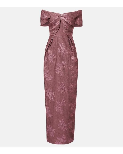 Rebecca Vallance Purple Levinia Off-Shoulder Brocade Gown