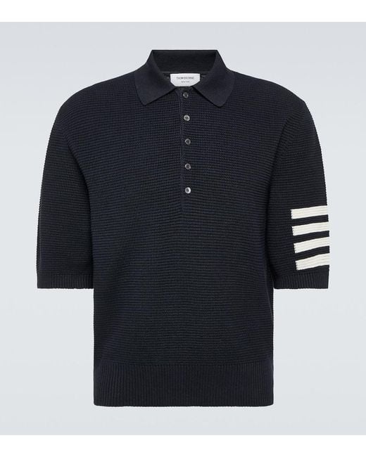 Thom Browne Blue 4-Bar Linen And Cotton Polo Shirt for men