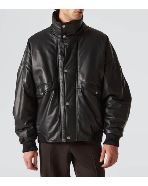 Prada Black Oversized Padded Leather Bomber Jacket for men