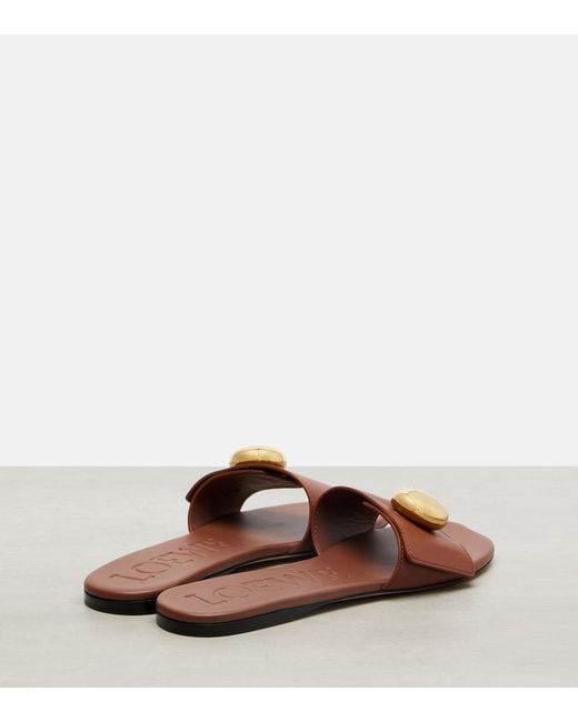 Loewe Brown Pebble Leather Slides
