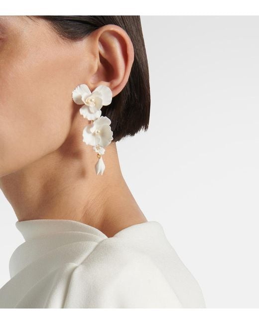 Jennifer Behr White Mariam Floral Drop Earrings