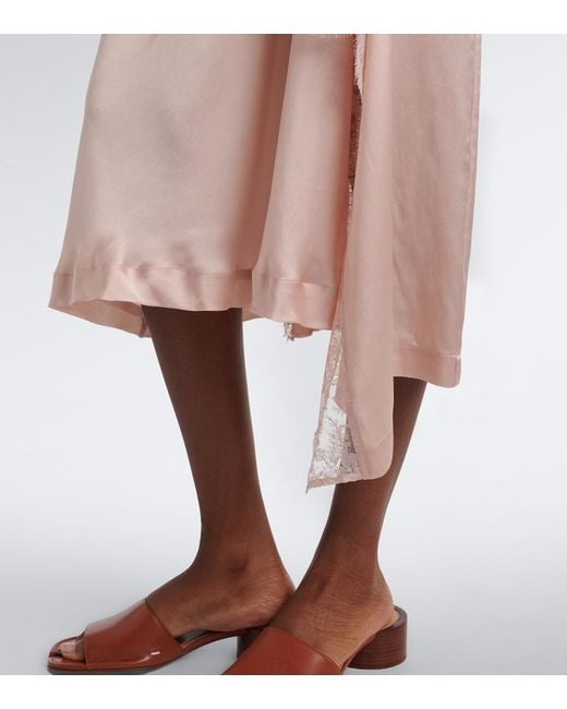 Maison Margiela Pink Gathered Lace-Trimmed Satin Slip Dress