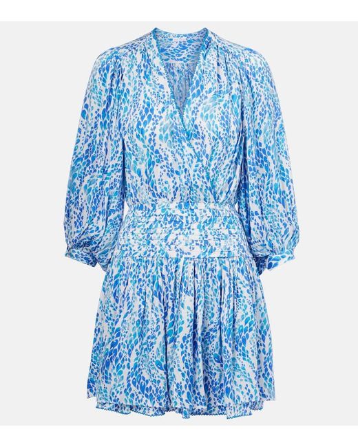 Poupette Blue Colleen Printed Shirred Minidress