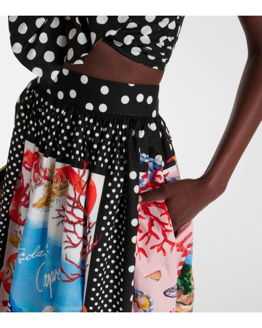 Dolce & Gabbana Black Capri Printed Cotton Midi Skirt