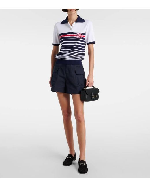 Gucci Blue Poloshirt Aus Baumwolle Mit Nadelstich Und Intarsie, Grösse
