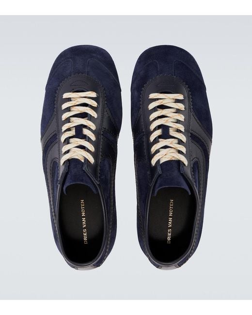 Dries Van Noten Blue Leather-Trimmed Suede Sneakers for men