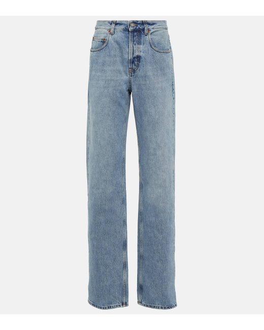 Saint Laurent Blue High-rise Wide-leg Jeans