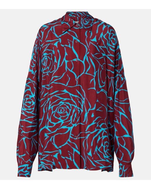 Dries Van Noten Red Printed Oversized Satin Shirt