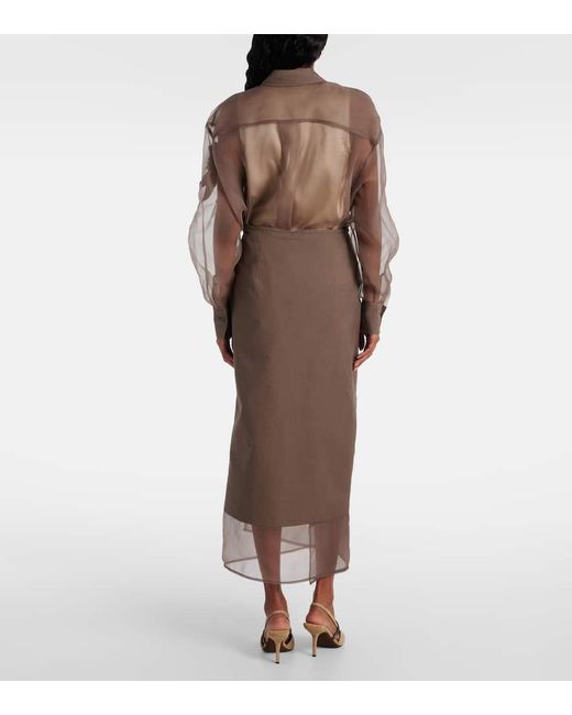 Falda Midi De Mezcla De Algodon Brunello Cucinelli de color Brown