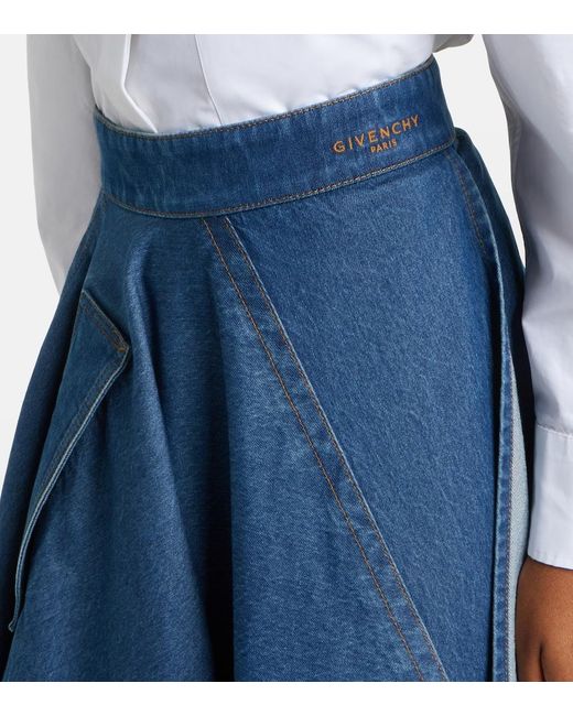 Givenchy Blue Asymmetric Denim Midi Skirt