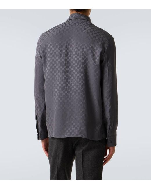 Gucci Blue Gg Silk Shirt for men