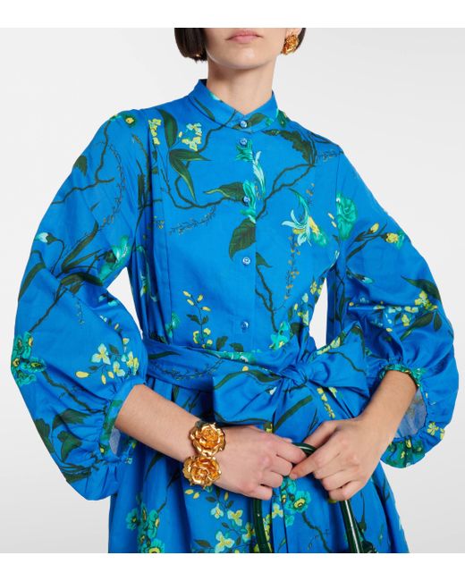 Erdem Blue Floral Cotton And Linen Midi Dress