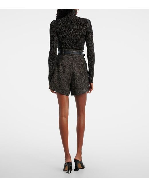 Max Mara Black Herringbone Wool-Blend Shorts