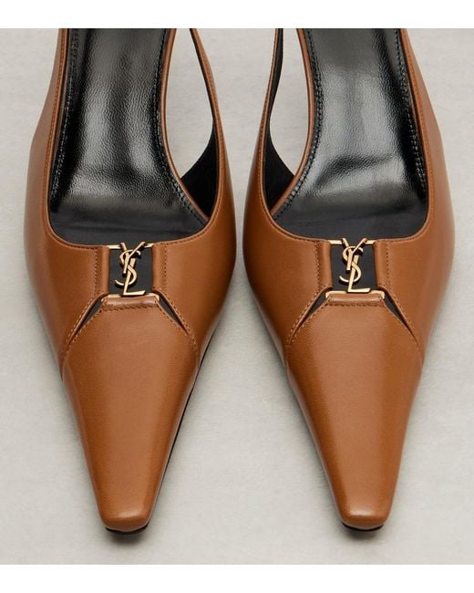 Saint Laurent Brown Babylone Breteuil Leather Slingback Pumps