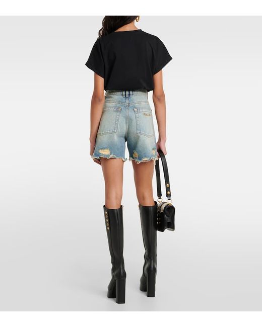 Balmain Blue Delessed Denim Shorts