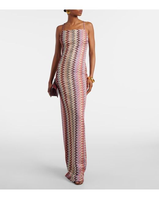 Missoni White Zigzag Lame Maxi Dress