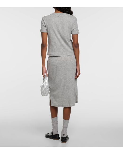 Miu Miu Gray Cotton Jersey Midi Skirt