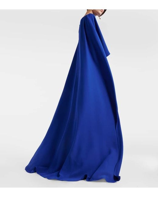 Vestido de fiesta de seda con capa Valentino de color Blue