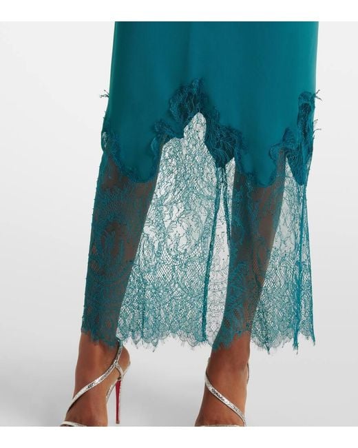 Costarellos Blue Lace-Trimmed Draped Midi Dress