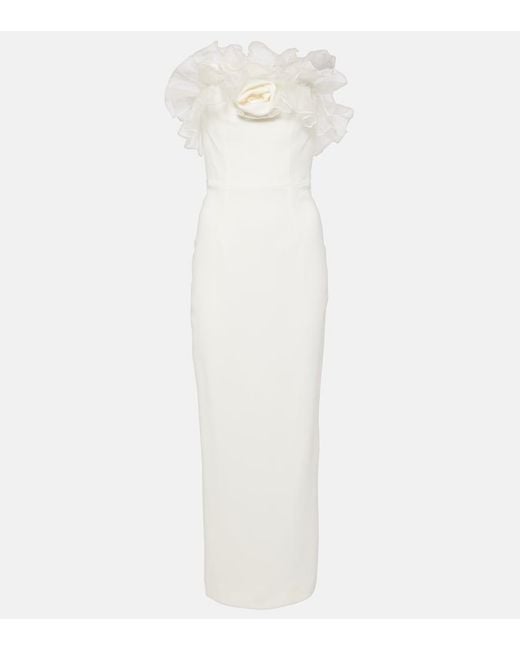 Alessandra Rich White Bustier-Robe Aus Cady Mit Organza