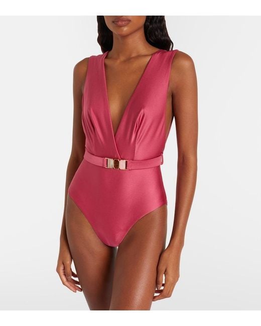 Zimmermann Pink Wanderlust Belted Swimsuit
