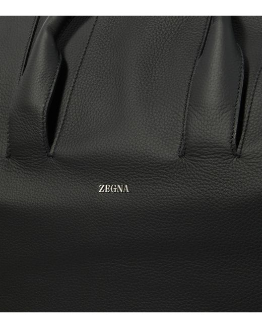 Zegna Black Raglan Leather Travel Bag for men