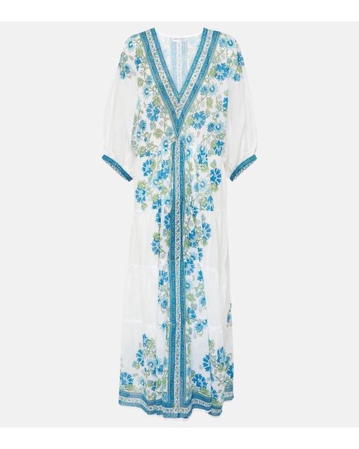 Juliet Dunn Blue Floral Cotton Maxi Dress