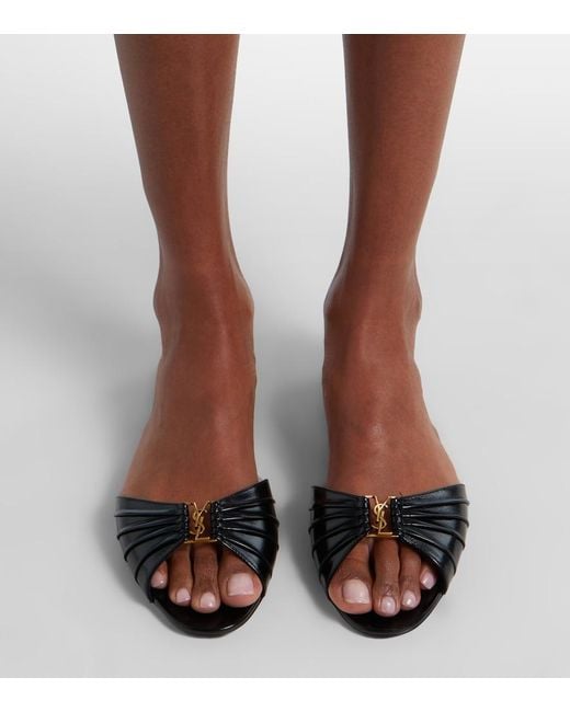 Saint Laurent Black Cassandre Leather Slides