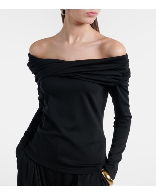 Max Mara Black Orafo Off-Shoulder Virgin Wool Top