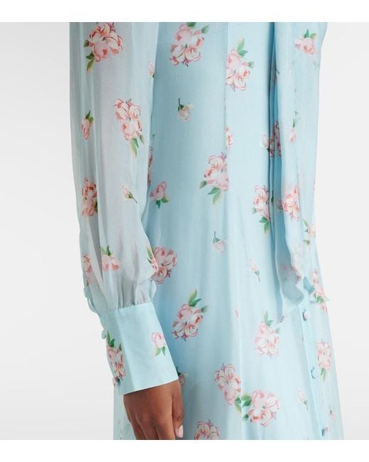 LEO LIN Blue Lilith Bow-Detail Floral Chiffon Maxi Dress