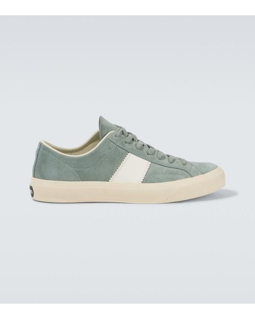 Tom Ford Gray Cambridge Leather-Trimmed Suede Sneakers for men