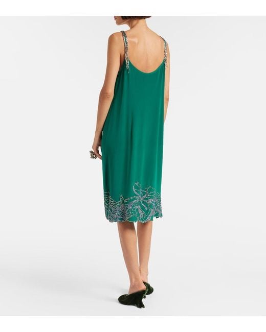 Dries Van Noten Green Beaded Silk Slip Dress