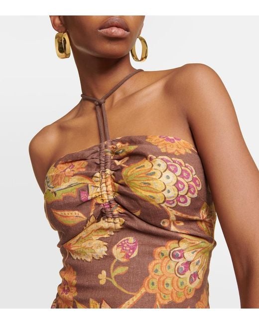 Sir Metallic Josefina Floral Linen Midi Dress