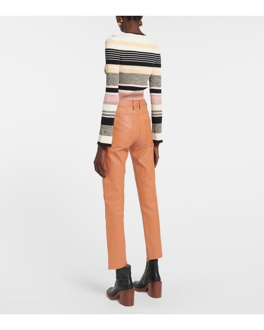 Joseph Orange High-Rise Leather Pants