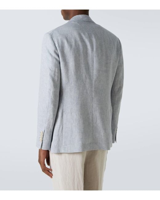 Brunello Cucinelli Blue Linen Blazer for men