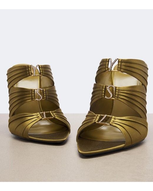 Saint Laurent Green Emilie Embellished Crepe Satin Mules