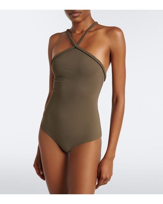 Bottega Veneta Brown Braided-Trim Swimsuit