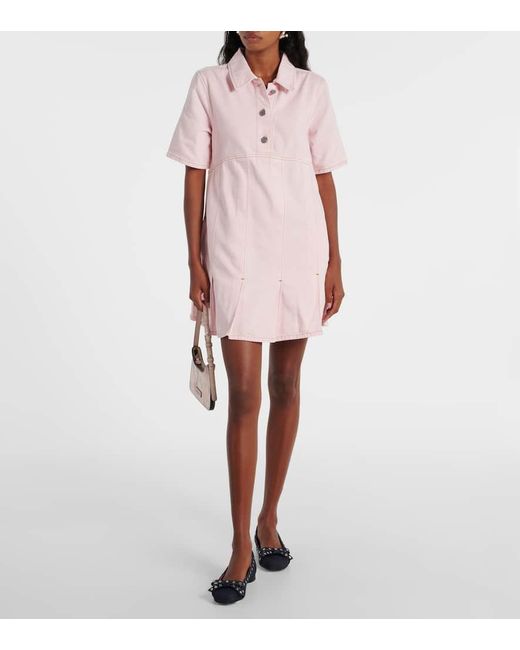Ganni Pleated Denim Shirt Dress in Pink Lyst