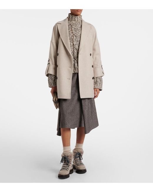 Brunello Cucinelli Gray Shearling-Trimmed Suede Lace-Up Boots