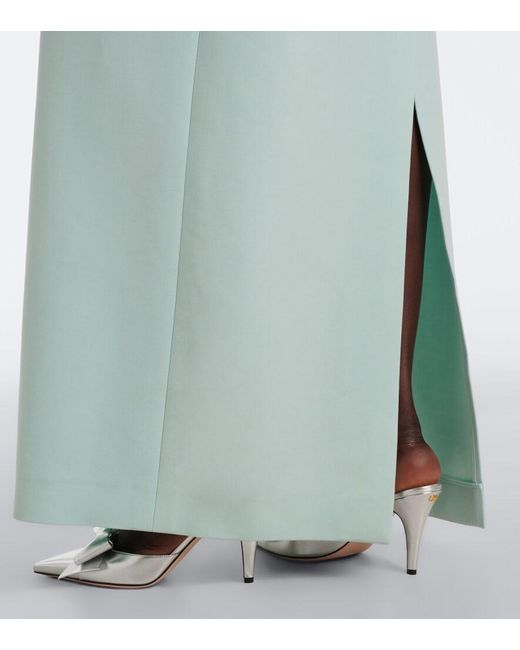 Oscar de la Renta Green Crystal-Embellished Wool-Blend Gown