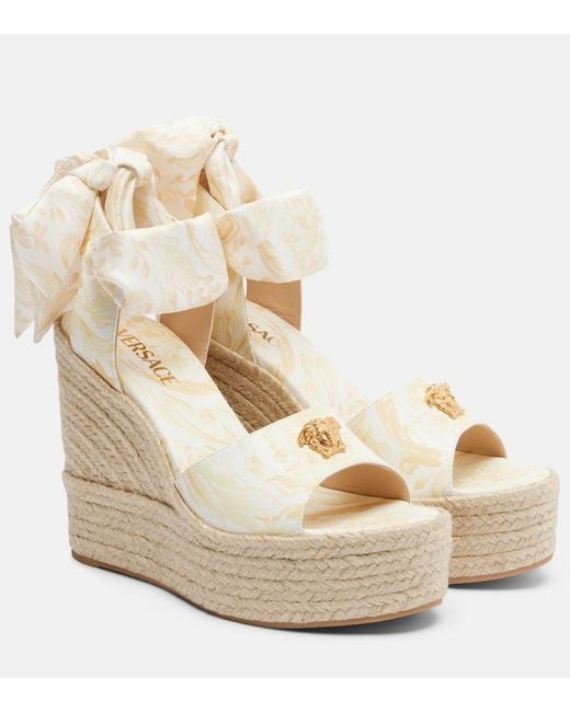 Versace Metallic 120 Leather Platform Espadrille Wedges