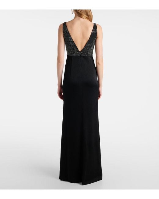 Roland Mouret Black Floral-Applique Embellished Satin Crepe Gown