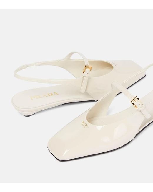 Prada White Patent Leather Slingback Flats