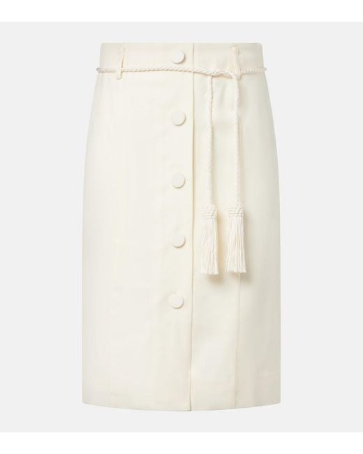 Posse White Elspeth Belted Wool Midi Skirt