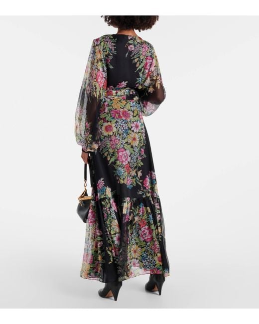 Etro Gray Floral Silk Gown