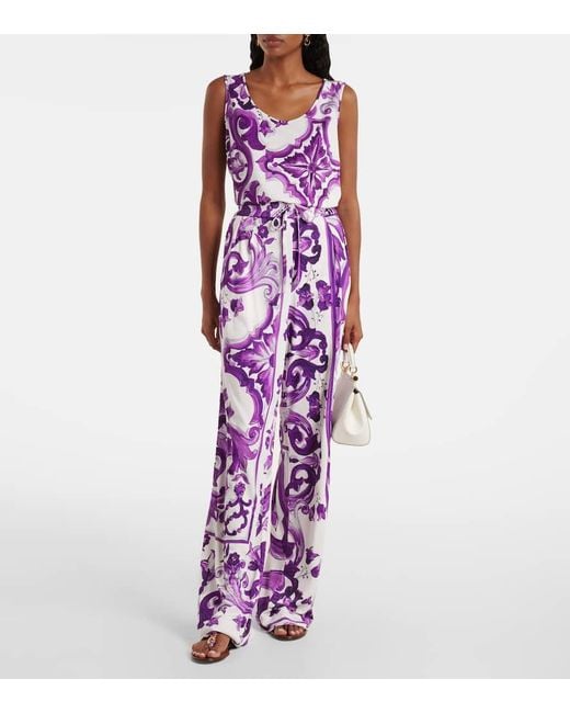 Dolce & Gabbana Purple Majolica Jersey Tank Top