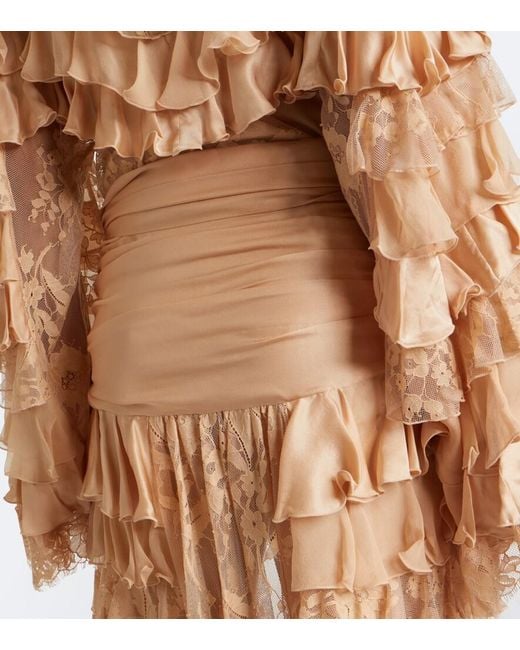 Zimmermann Natural Valiant Ruffled Silk Chiffon Wide-Leg Pants