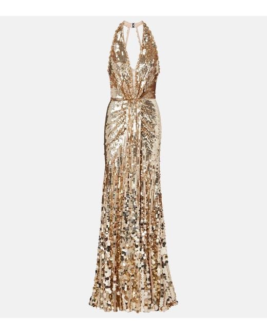 Abito Lungo Mars Con Paillettes di Jenny Packham in Metallic