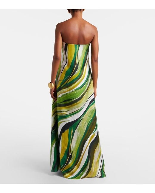 Christopher Esber Green Strapless Printed Silk Gown