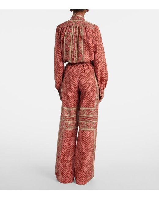 Valentino Red Patterned Cotton Wide-Leg Pants